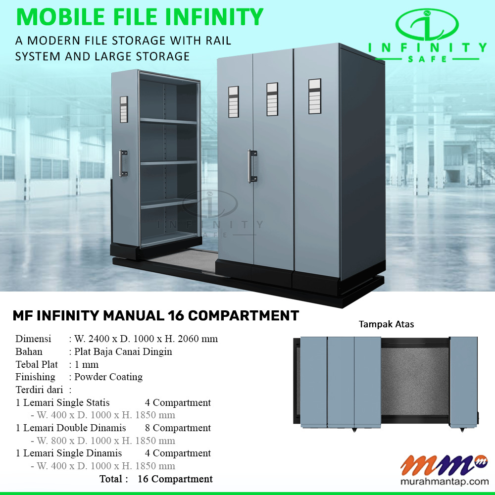 Mobile File Infinity Manual 16 Compartment ( 16 Rak ) - 4 Rak